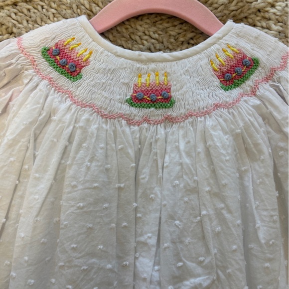 NWOT Cecil & Lou Swiss dot birthday cake smocked long sleeve dress size 12 mo - Picture 3 of 3